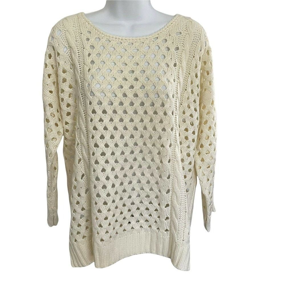 𝅺NWT Cozy Casual Versona Ivory Acrylic Open Knit Sweater M Pullover